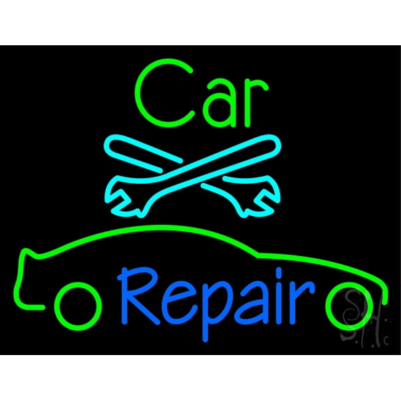 Car Repair LED Neon Sign 15 x 19 - inches, Clear Edge Cut Acrylic Backing, with Dimmer - Bright and Premium built indoor LED Neon Sign for automotive store, and mall.