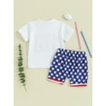 thumbnail image 4 of Baby Toddler Boy 4th of July Outfits, 6 12 18 24 Months 2T 3T Short Sleeve Letter Embroidery T shirt Tops + Elastic Waist Star Print Shorts Toddler Independence Day Clothes Set, 4 of 9