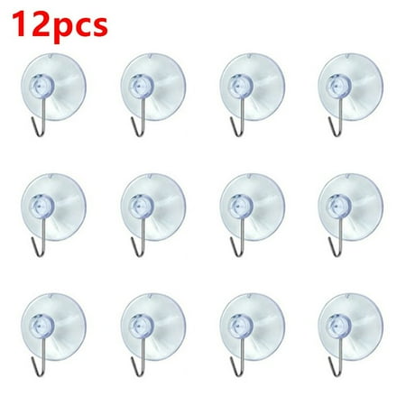 

12 x SUCTION CUP HOOKS SUCKER HANGER Small Clear Plastic Hanging Dia 3cm