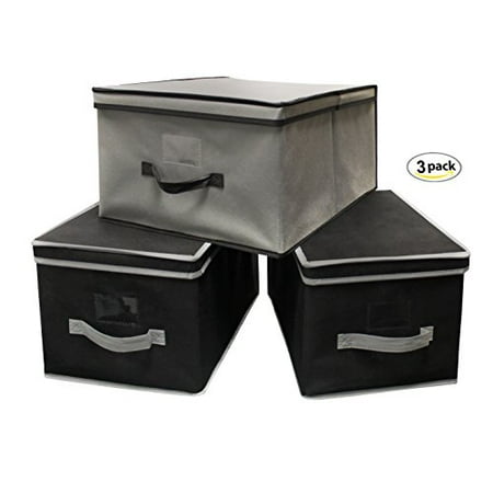 Geo Cubes Round Opening Lid (EarthWise Storage Bin Basket Box Collapsible Container Foldable Stackable Fold Flat Shelf Cabinet with Lid Cube Organizers (Set of 3) 1 Large 2)