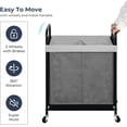 thumbnail image 6 of Laundry Hamper 2 Section, 100L Rolling Laundry Sorter Cart with Removable and Washable Liner Bag, Rolling Clothes Hamper with Metal Handle for Laundry Room and Bedroom, Gray, 6 of 13