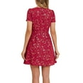 thumbnail image 3 of INSPIRE CHIC Women's Printed Square Neck Short Sleeve A-Line Prom Dress L Red-Floral, 3 of 6