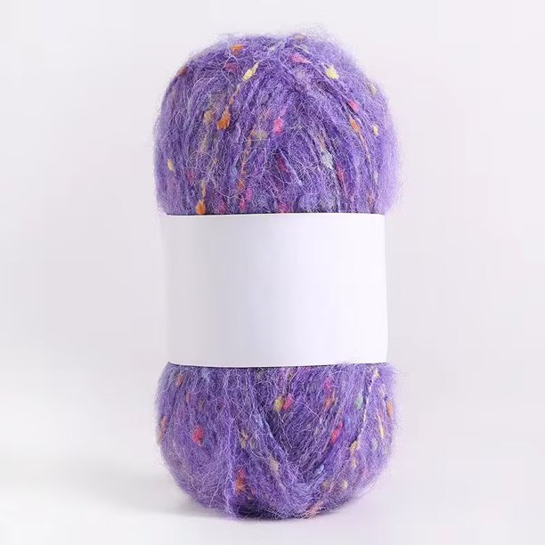 Xiao Hua Hilo de mohair de 100 g con puntos de colores, hilo suave para tejer a mano, ganchillo, para bufandas, chales y manualidades, morado claro.