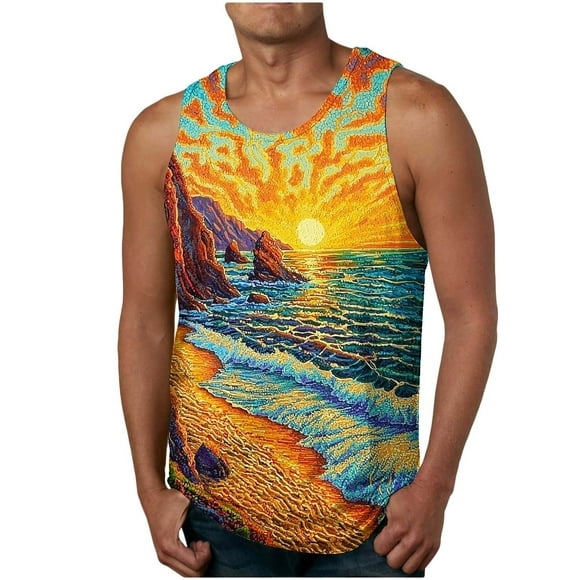 Styesk Tank Tops Men Men Casual Fashion Sleeveless Printing Pullover Round Neck Sports Tank Top