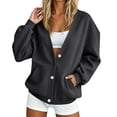 thumbnail image 2 of Resicozy Sweatshirt Cardigan Women Button Down Lightweight Jacket V-Neck Open Front Oversized Drop Shoulder Sweatshirts with Pockets Dark Gray XL, 2 of 9