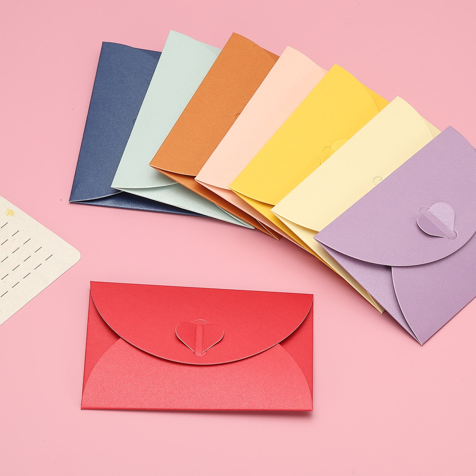 Uxcell 100Pack Small Gift Cards Envelopes, Heart Clasp 10 Assorted Colors Mini Card Envelopes for Business Card Easter Wedding Greeting