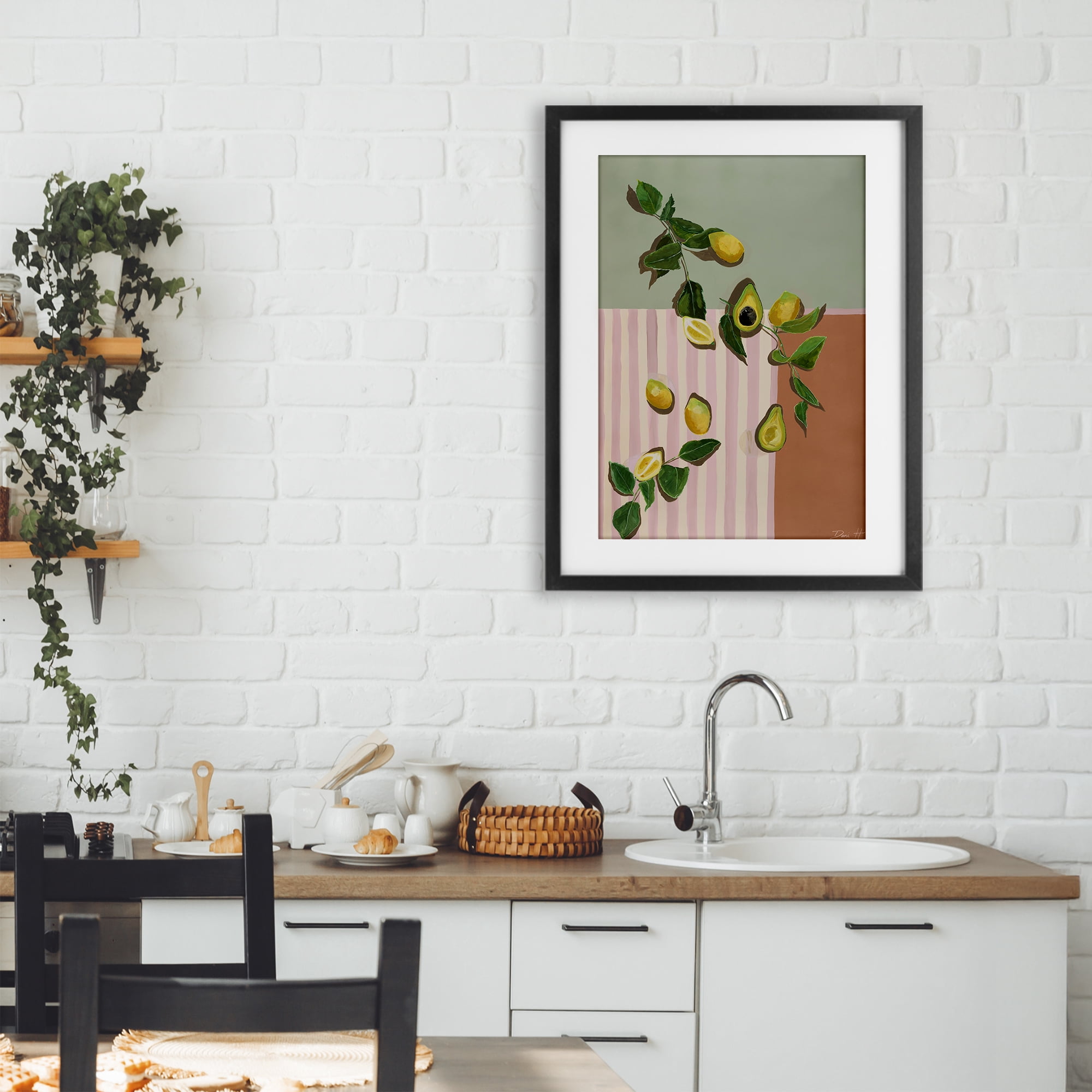 Stupell Industries Midcentury Avocado & Lemons Black Framed Print Under Glass, design by Dani Heyward
