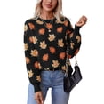 thumbnail image 1 of Suéter de Punto Jacquard de Moda con Estampado de Hojas Otoñales para Mujer. Cuello Redondo, Larga, Tejido Suave y Cómodo. Negro L, 1 of 6
