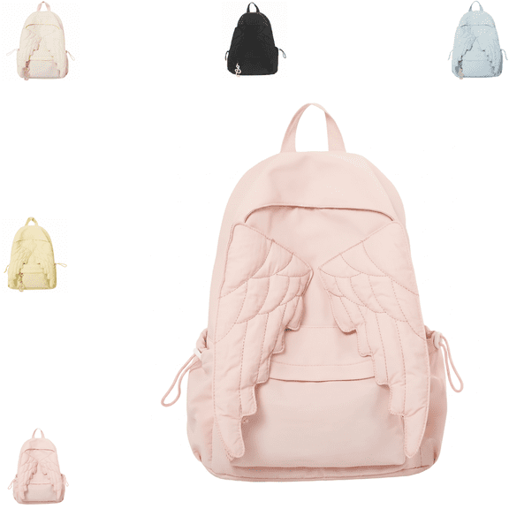 Back to School Cutecore Backpack, Angel Wing Charm Decor School Backpack,School Supplies For Kids, Wear-resistant Polyester Back To School Supplies, Daily School Bag For Kids & Teenagers-B