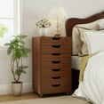 thumbnail image 3 of Resenkos 7-Drawer Wooden Storage Dresser with Lockable Caster Wheels for Mobility - Walnut, 3 of 8