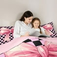 thumbnail image 6 of Homewish Dreamy Princess Bowknot Bedding Comforter Set for Kids, Black Pink Checkered Plaid Twin Comforter Sets, Kawaii Ribbon Reversible Bedding Set, Microfiber Bedroom Decor, 2-Piece, 6 of 9