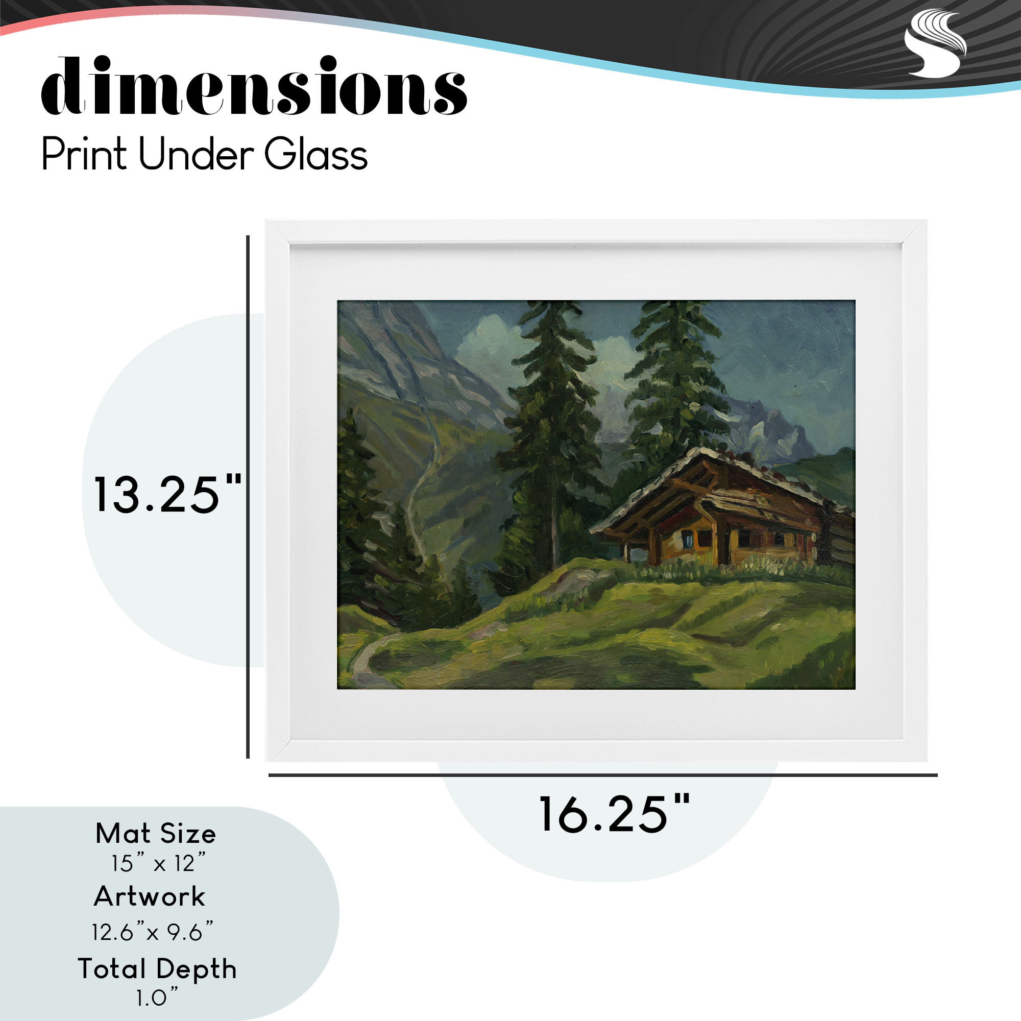 Cabin At Base Of Mountain White Framed Print Under Glass, design by Lettered and Lined