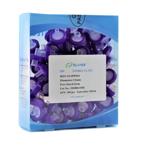 Syringe Filter, PP Filtration Membrane Medium, Non Sterile, Diameter 13 mm, Micron Pore Size 0.22 um, Pack of 100