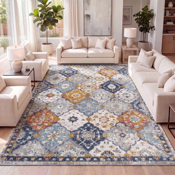 Kirman Bohemian Medallion Light Gray/Blue/Orange 2 ft. x 8 ft. Runner Rug