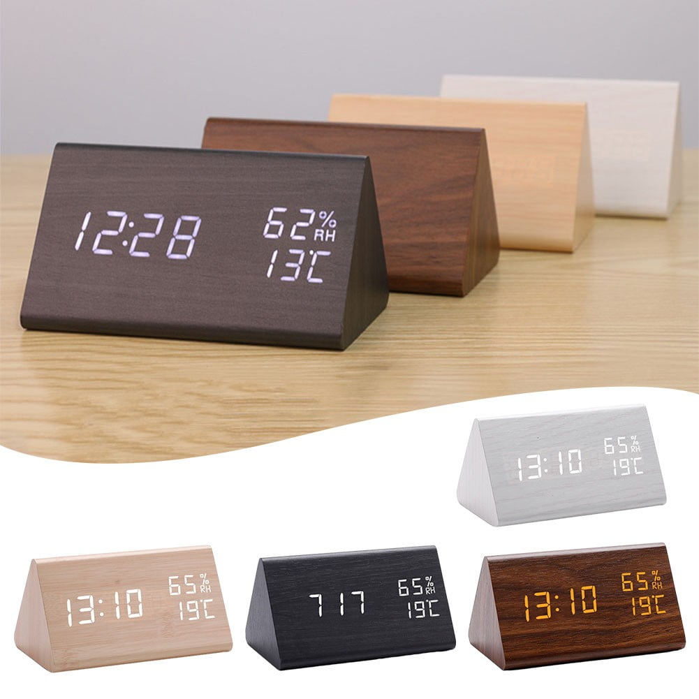 KDJ Wooden Digital Alarm Clock Temperature and Humidity Clock Wooden Clock - for Home Decor