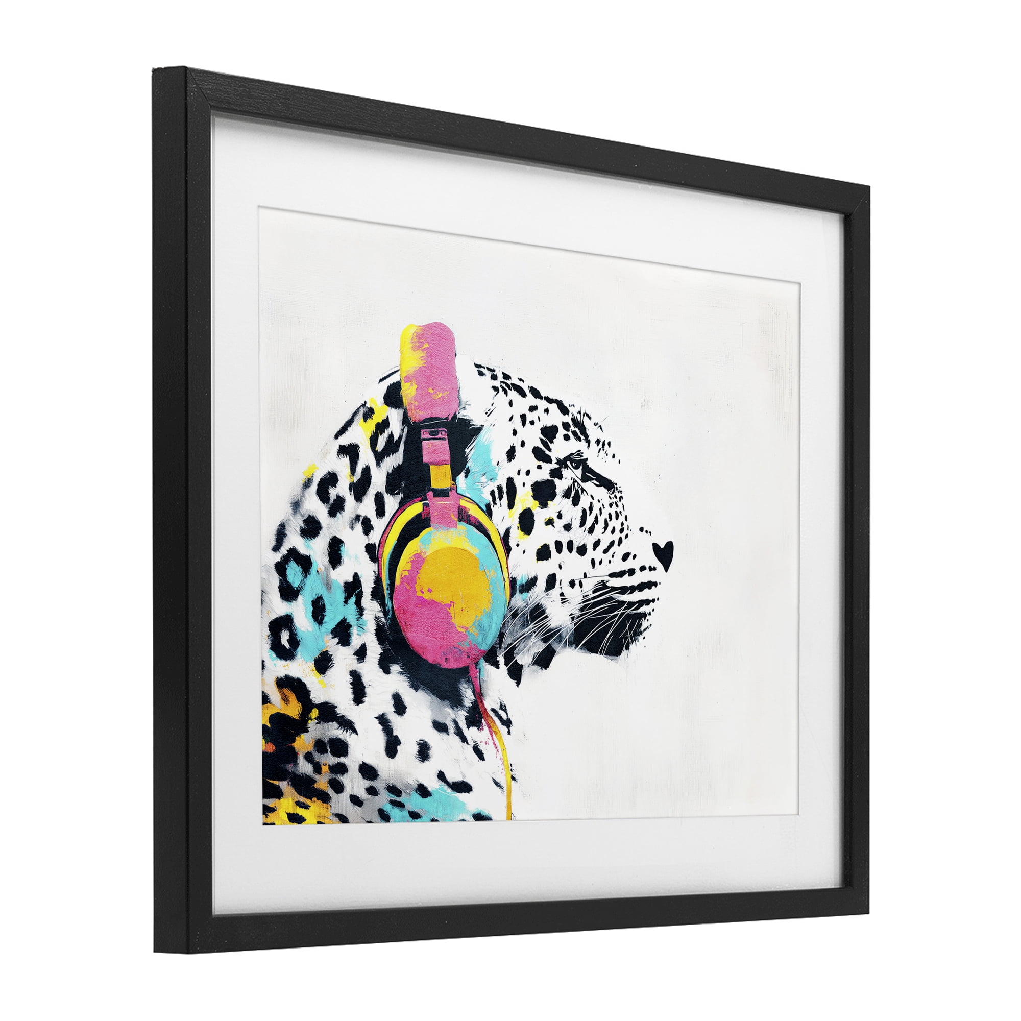 Stupell Industries Leopard On Air Headphones Black Framed Print Under Glass, design by Svetlana Aleynikova