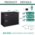 thumbnail image 3 of MIIIKO 2 Drawer Lateral File Cabinet with Lock, Black Lateral Filing Cabinet for Legal/Letter A4 Size, Locking Wide File Cabinet for Home Office, Metal, 3 of 6