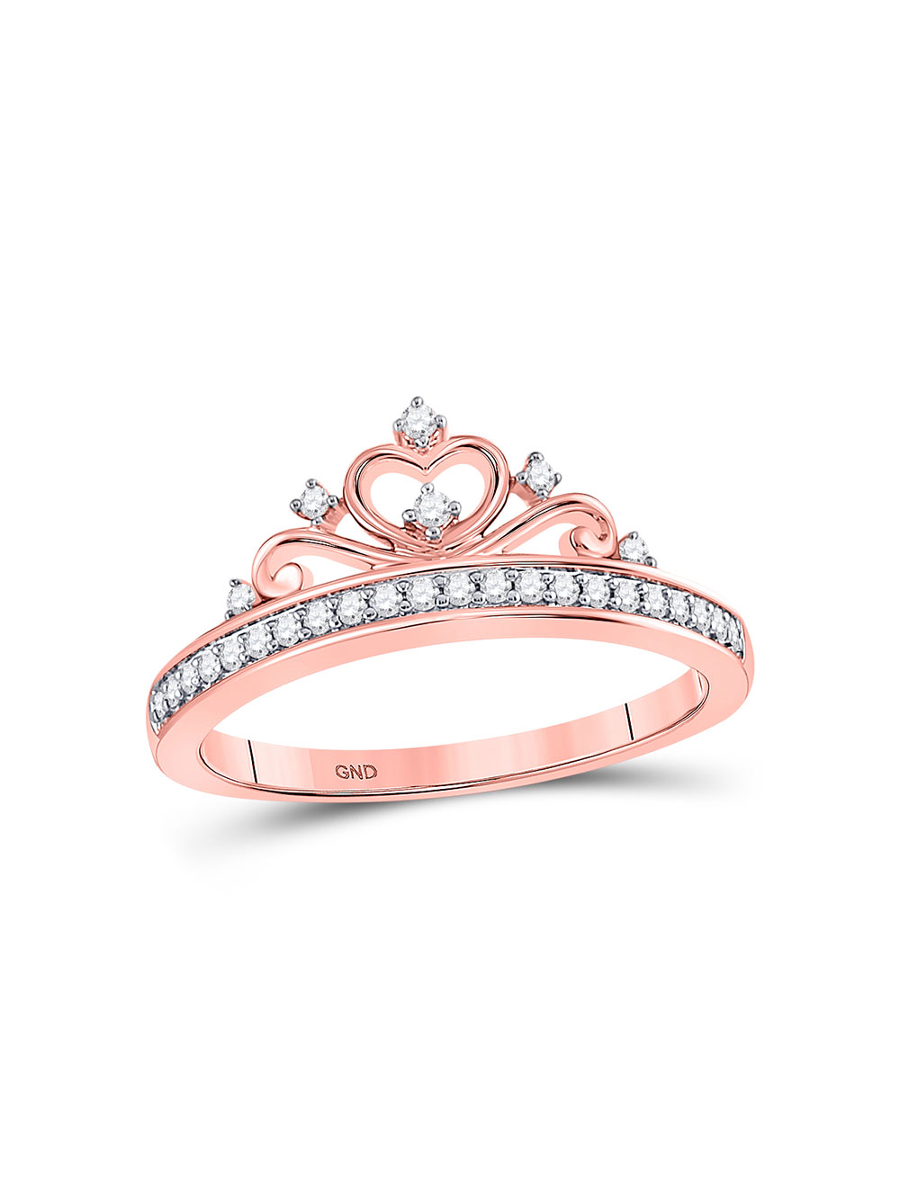 Solid 10k Rose Gold Round Diamond Crown Tiara Band Engagement Wedding