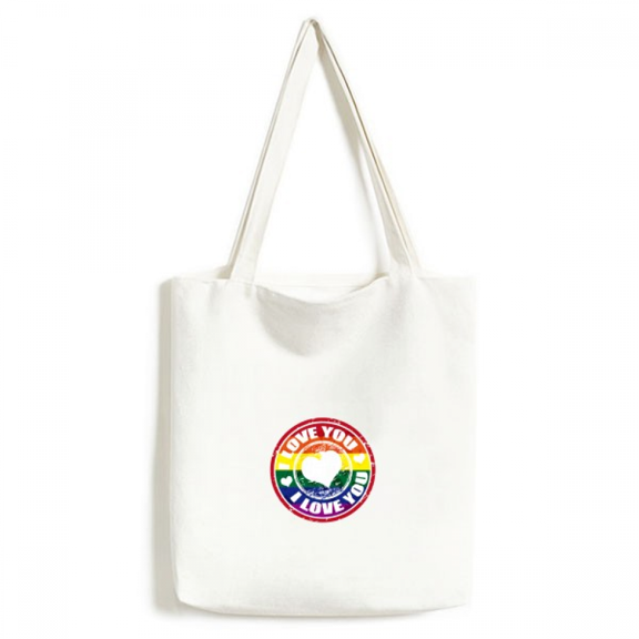 Love LGBT Rainbow Postmark Tote Canvas Bag Shopping Satchel Casual Handbag