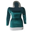 thumbnail image 2 of Robe de Cosplay de Noël pour Femmes Verte à Manches Longues, Encolure Carrée, Robe en Peluche à Empiècements, 2 of 4