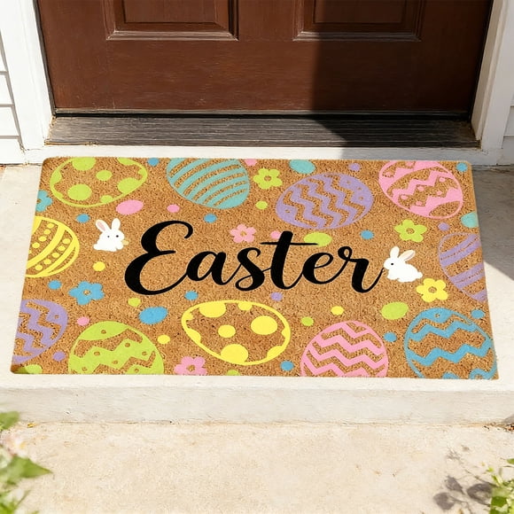 EGNMCR Easter Outdoor Entrance Doormat Easter Decorative Mat Easter Egg Rug Welcome Mat Absorbent Doormat Thickened Silicone Non-Slide For Spring Decor Home Entryway Polyester holiday carpet