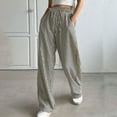 thumbnail image 2 of ShomPort Cotton Pants for Women Casual Striped Wide Leg Pants Drawstring High Waist Trouser with Pockets, 2 of 7