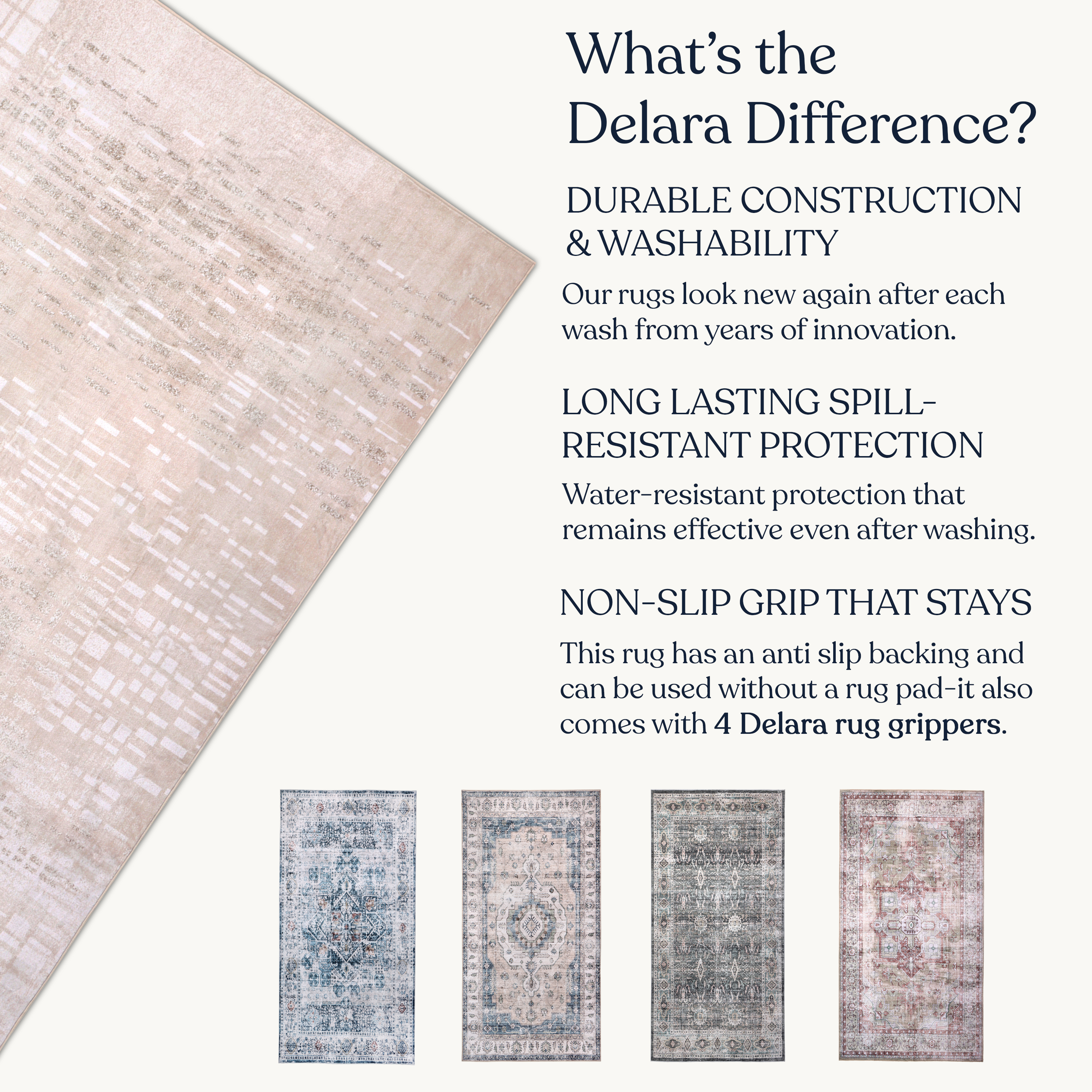 Delara 2.5'x7' Machine Washable Area Rug, Soft & Durable, Non-Slip, Stain Resistant, Urban Veil, for Bedroom, Living & Dining Room
