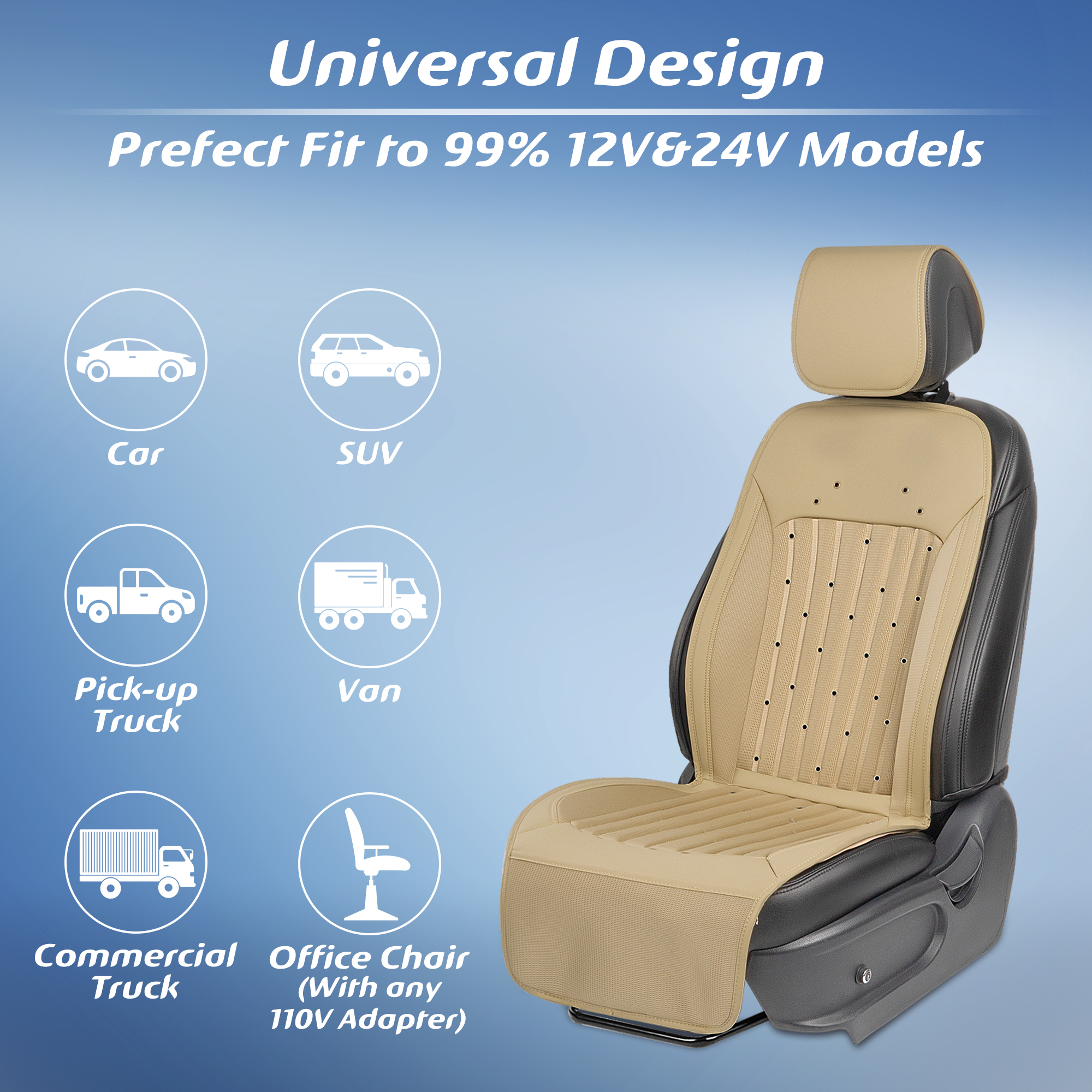 Paffenery Cooling and Heated Seat Cover Front Seat, 12V-24V Ventilated Cooling Car Seat Cushion, Cooled Seat Cover for Car SUV Truck Universal Fit, Fashion Beige