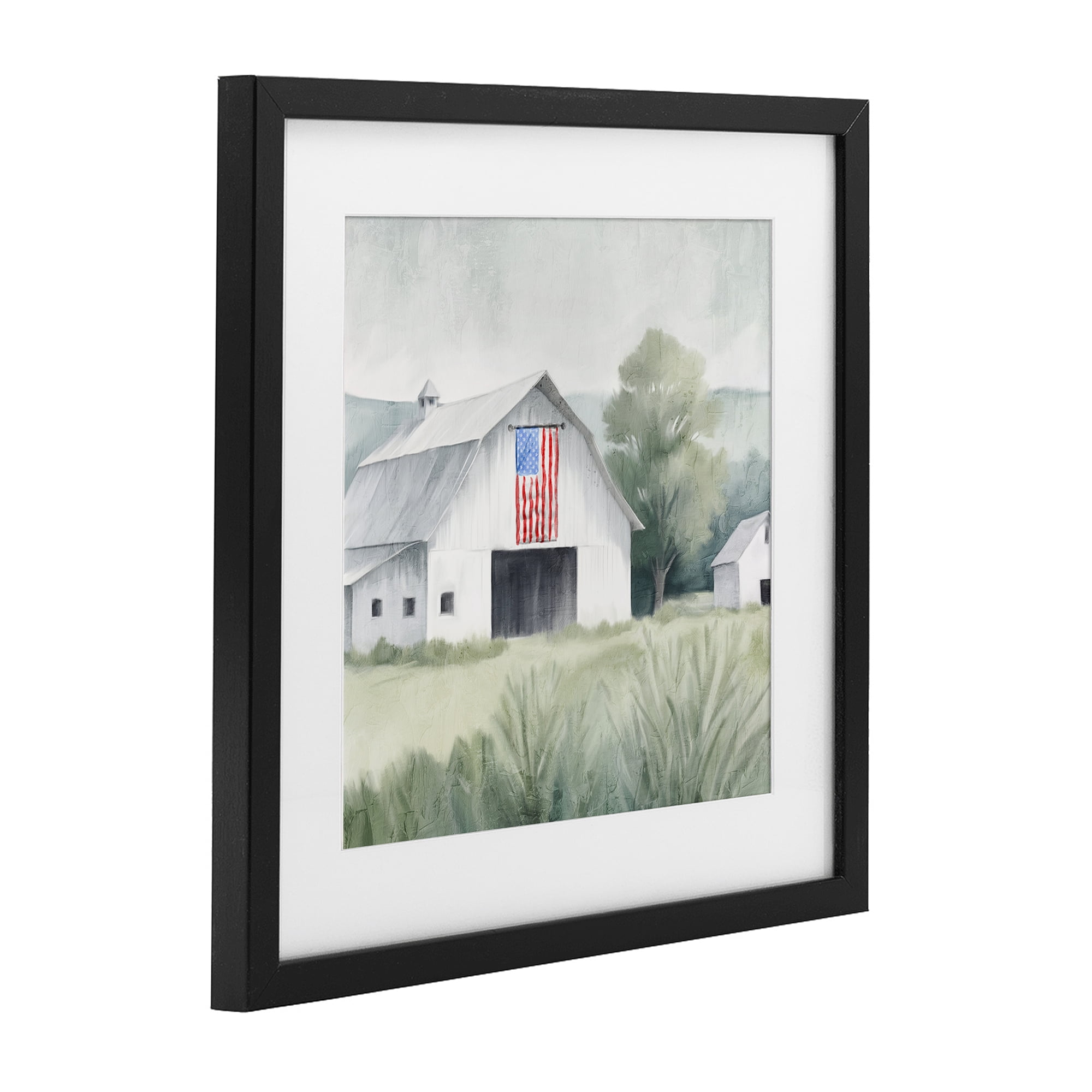 Stupell Industries Home USA Flag Barn Black Framed Print Under Glass, design by Kim Allen