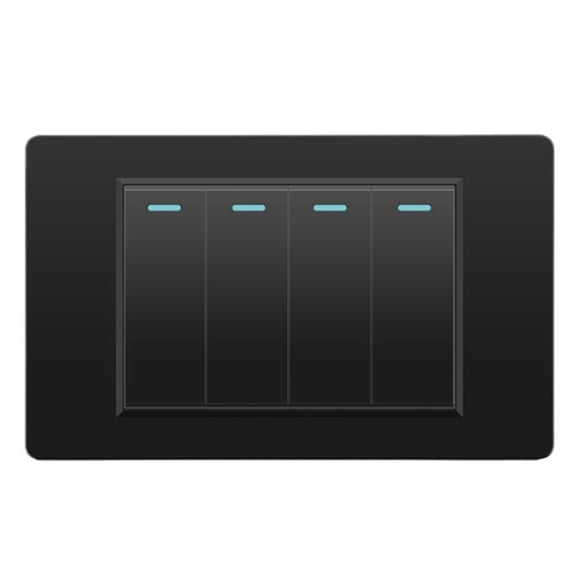 Wall Electrical Switches Light Switch 4 Gang 118mmx74mm Tempered Glass Panel Mechanical Button Switch Black