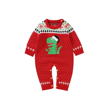 

Baby Boys Girls Christmas Knitted Sweater Romper Long Sleeve Dinosaur Jumpsuit Fall Winter Infant Warm Clothes