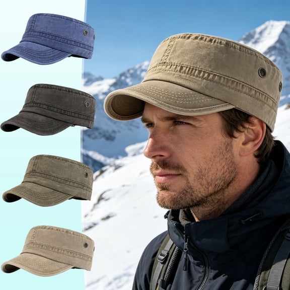 Mgmyaa Men's Vintage Flat Top Baseball Cap Adjustable Snapback Streetwear Style Hat Daily Casual Sport Headwear Solid Color Military Inspired Cap