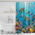 thumbnail image 3 of Ocean Sea Turtle Shower Curtain, Waterproof Shower Curtains for Bathroom, Blue Coastal Fish Coral Jellyfish Marine Life Washable Fabric Bathtub Curtain Set Bath Decor with 12 Hooks 48"x72", 3 of 8