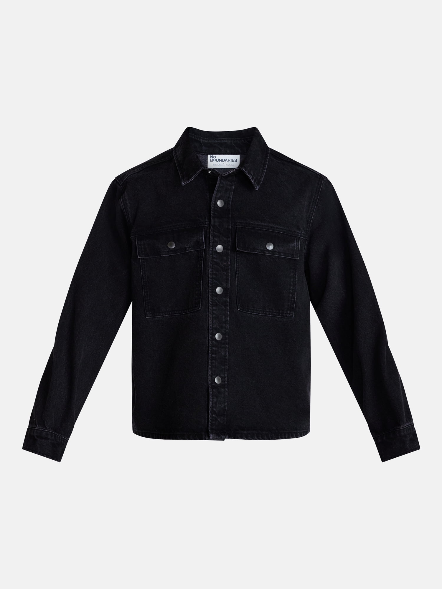 No Boundaries Denim Shacket with Long Sleeves, 100% Cotton 14 oz Denim, Men's XS-4XLT
