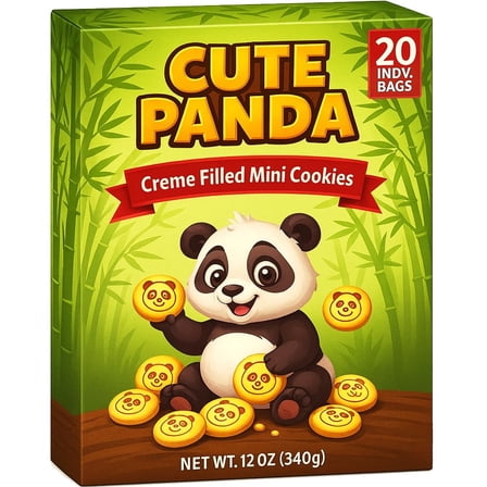 Cute Panda Crème Filled Mini Cookies – 20 Individual Snack Packs – Crunchy Cookie with Smooth Cream Filling – Valentine's Day Kids Exchange Gift Treat