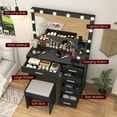 thumbnail image 3 of USIKEY Makeup Vanity Large Lighted Mirror 12 Lights Charging Station Vanity Table Set Black, 3 of 8