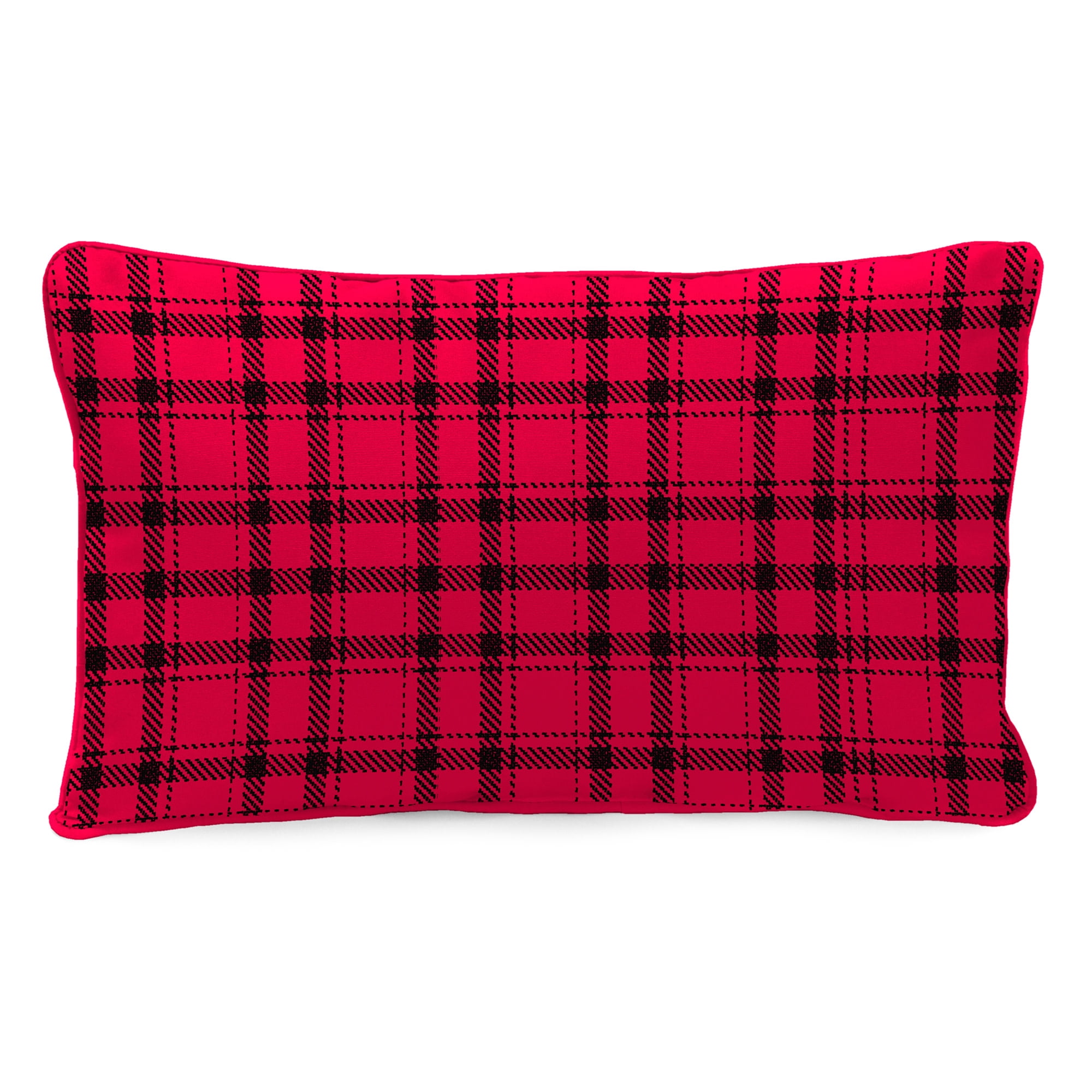 Jordan Manufacturing 12" x 16" Merry Christmas Red Novelty and Plaid Reversible Rectangular Outdoor Lumbar Throw Pillow with Welt (2 Pack)
