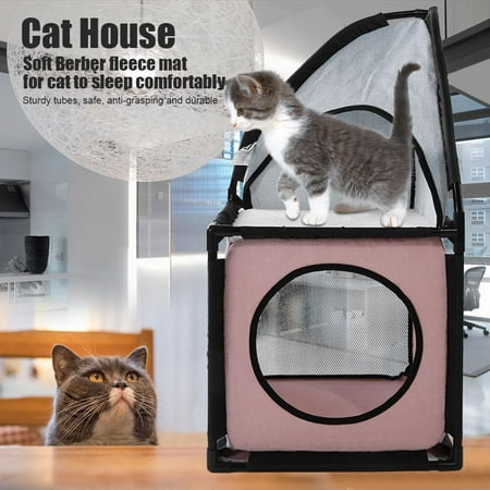 HERCHR Pink Double-layer Cat House Bed Soft Mat Tent Play Activity Center Pet Cats Supplies, Cat Bed, Pet Cat