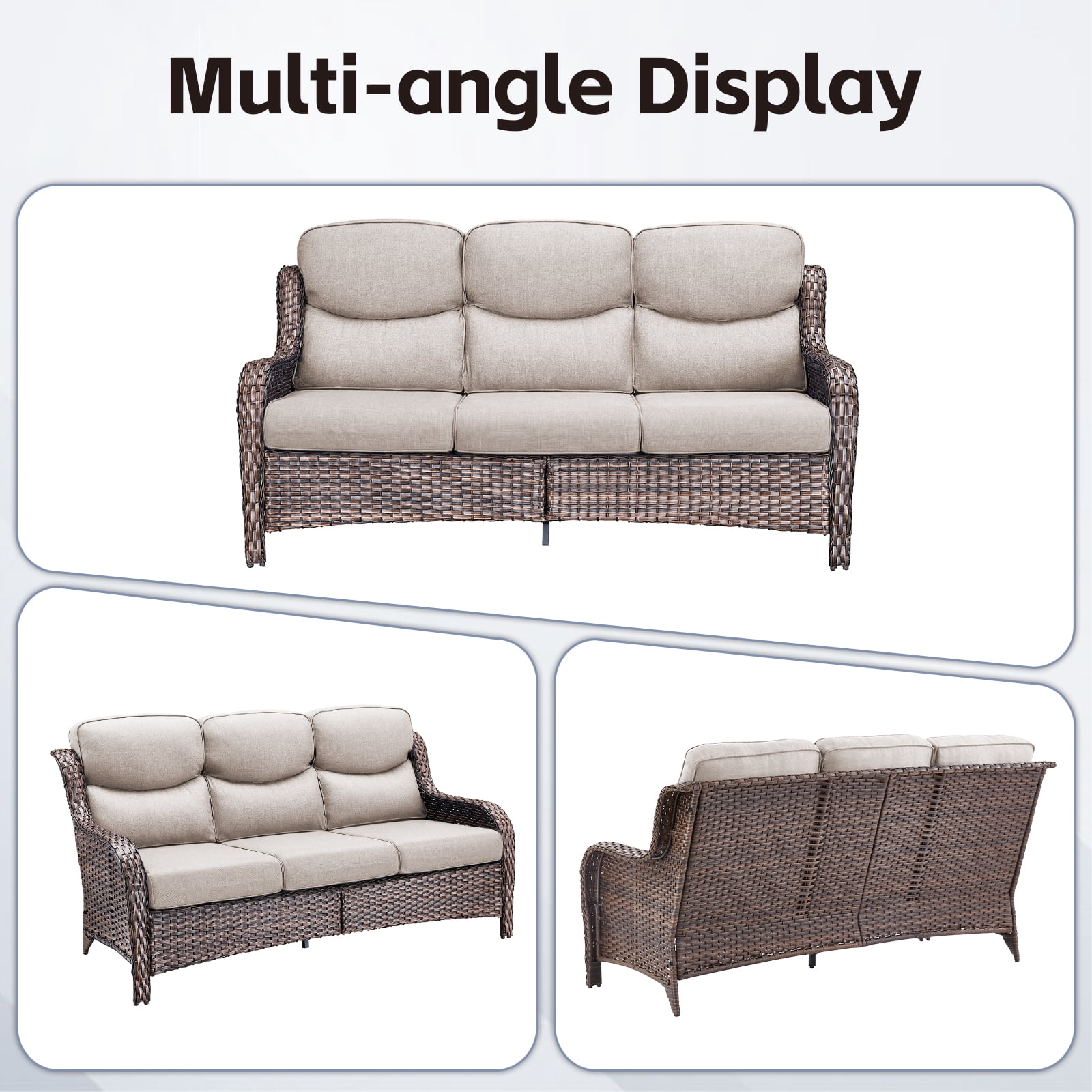 POCASSY 4-Piece Outdoor Patio Furniture Set with Swivel Chairs, Luxury High Back Rattan Wicker Outdoor Conversation Set with 5-inch Thick Seat Cushion Sofa and Swivel Glider Patio Chair for Porch