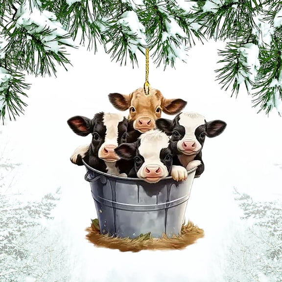 Cow Christmas Ornaments,Hanging Farm Animal Christmas Tree Ornaments Decorations Indoor, 2D Flat Cow Cute Acrylic Ornament Christmas - For Cow Lover's