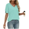 thumbnail image 5 of Turilly Women's Fashion Spring/Summer Clothing Solid Color Base T-Shirt Button Short Sleeve V-Neck Top/Shirt, 5 of 6