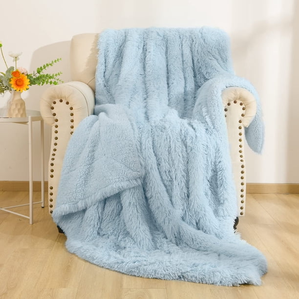 Manta Sherpa Blanket BENRON de 127 x 152 cm, color azul claro, suave