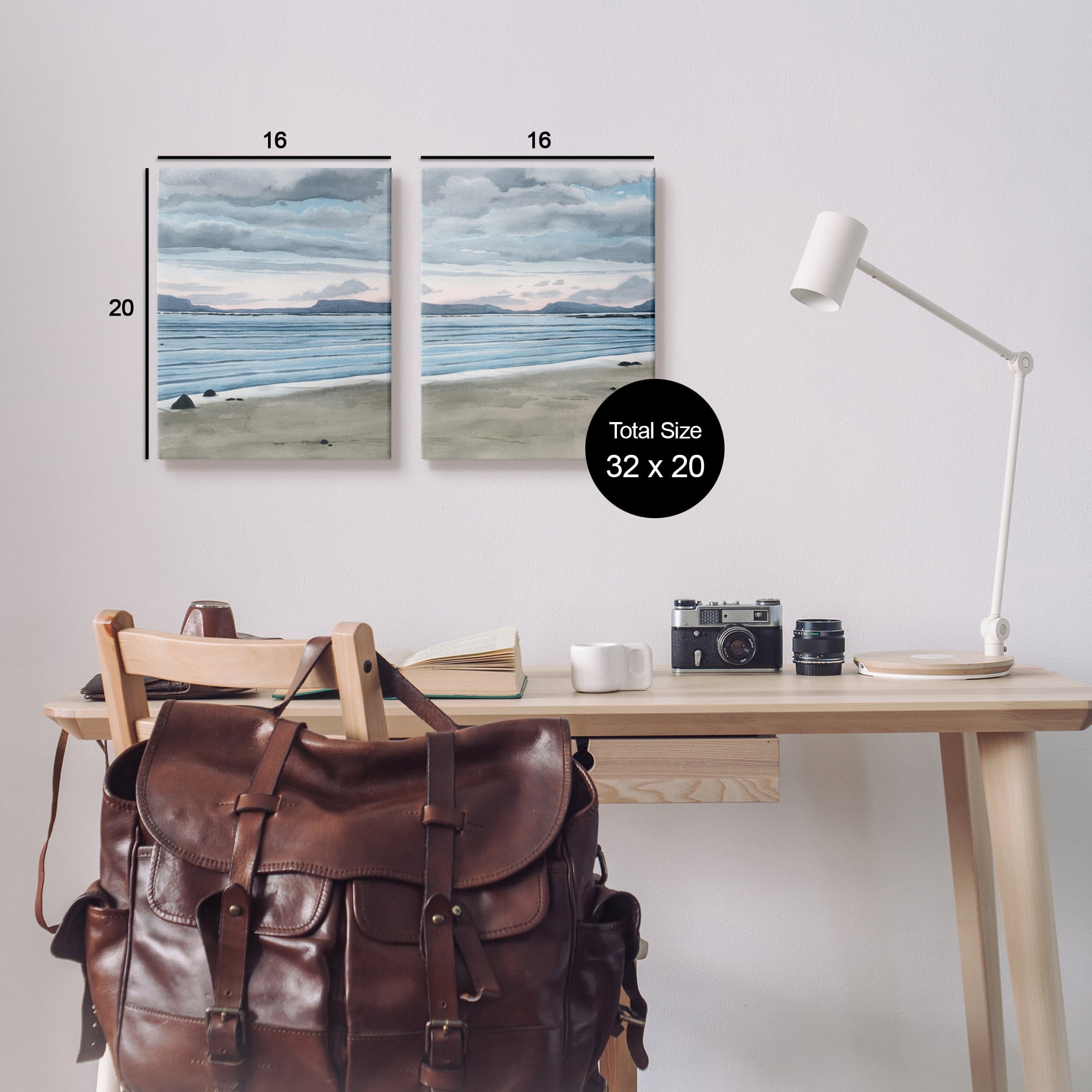 Stupell Cloudy Summer Beach Shore Watercolor Landscape Painting Gallery Wrapped Canvas Print Wall Art, Set of 2