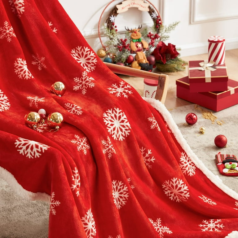 Christmas Sherpa Throw Blanket Red Snowflake Decoration Fleece Plush Warm Cozy Winter Holiday Gift Blanket 50x60inch