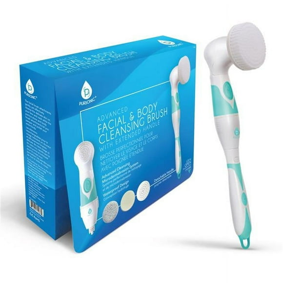 Pursonic FC190AQ Brosse de Nettoyage Imperméable pour Visage et Corps 360 Degrés avec Manche Allongé, Aqua