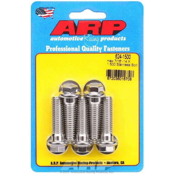 ARP 624-1500 Stainless Steel 7/16-14 RH Thread 1.500 UHL 6-Point Bolt with 1/2 Socket and Washer (Set of 5)