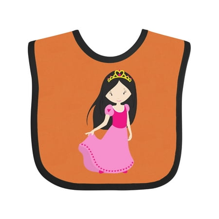 

Inktastic Cute Princess Crown Black Hair Pink Dress Gift Baby Girl Bib
