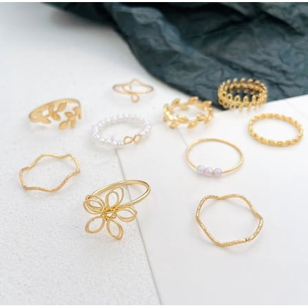 10Pcs Golden Iron Findings Rings Adjustable Cuff Rings with Imitation Plastic Pearl Trendy Jewelry for Women Birthday Festival Elegant Gifts Jewelry Inner Diameter: 17~18mm for DIY