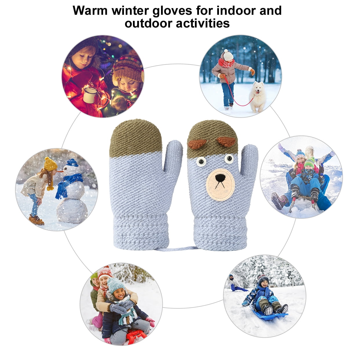 Toddler Baby Winter Cutes Thicken Christmas Full Finger Mittens Warm Gloves f