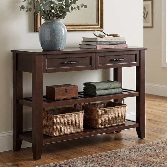 Aukfa 42" Console Table with 2 Drawers, Entryway Sofa Table for Living Room, Long Wooden Hallway Side Table,Espresso